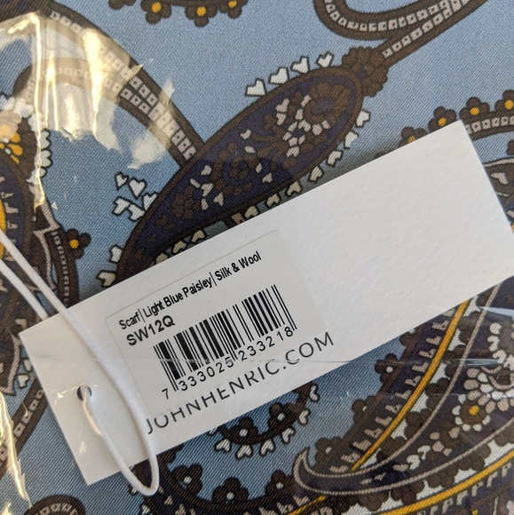 New John Henric Light Blue Paisley Silk Scarf - Picture 2 of 2